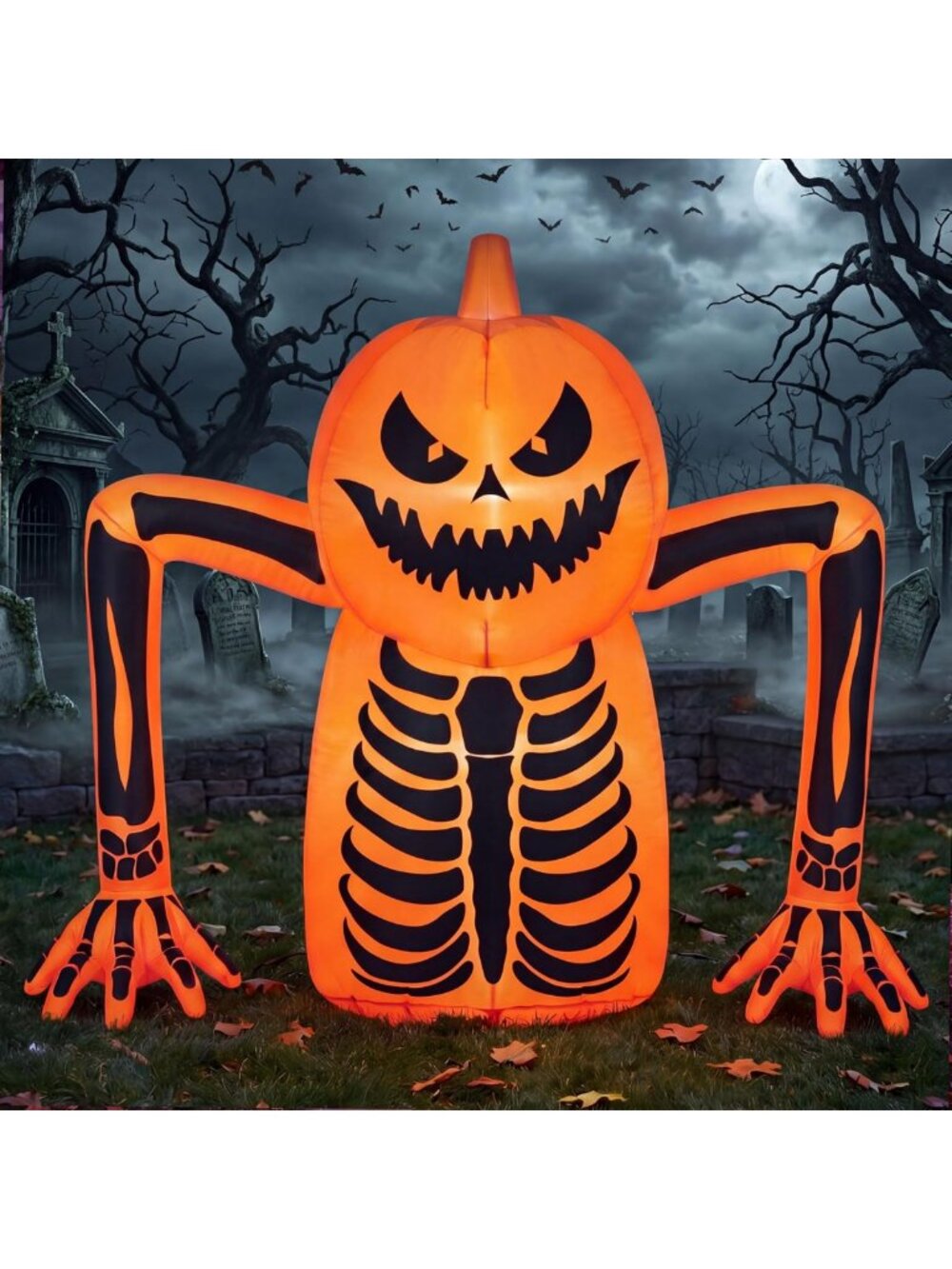 5.5FT Halloween Inflatable Pumpkin Skeleton Decoration with LED Lights - Spooky